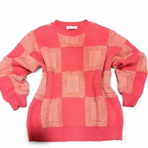 Pink Knit Checkered Knit Sweater With Glitter Specs